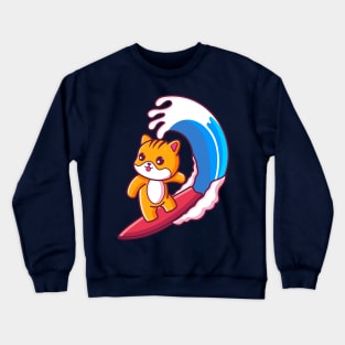 Cute cat surfing summer vacation Crewneck Sweatshirt